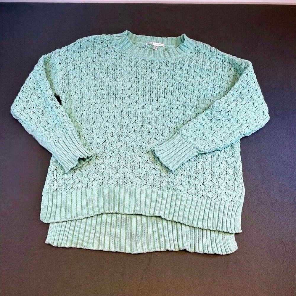 Seven7 Women‎ Knit Pullover Sweater Textured High Low Hem Green Medium M M